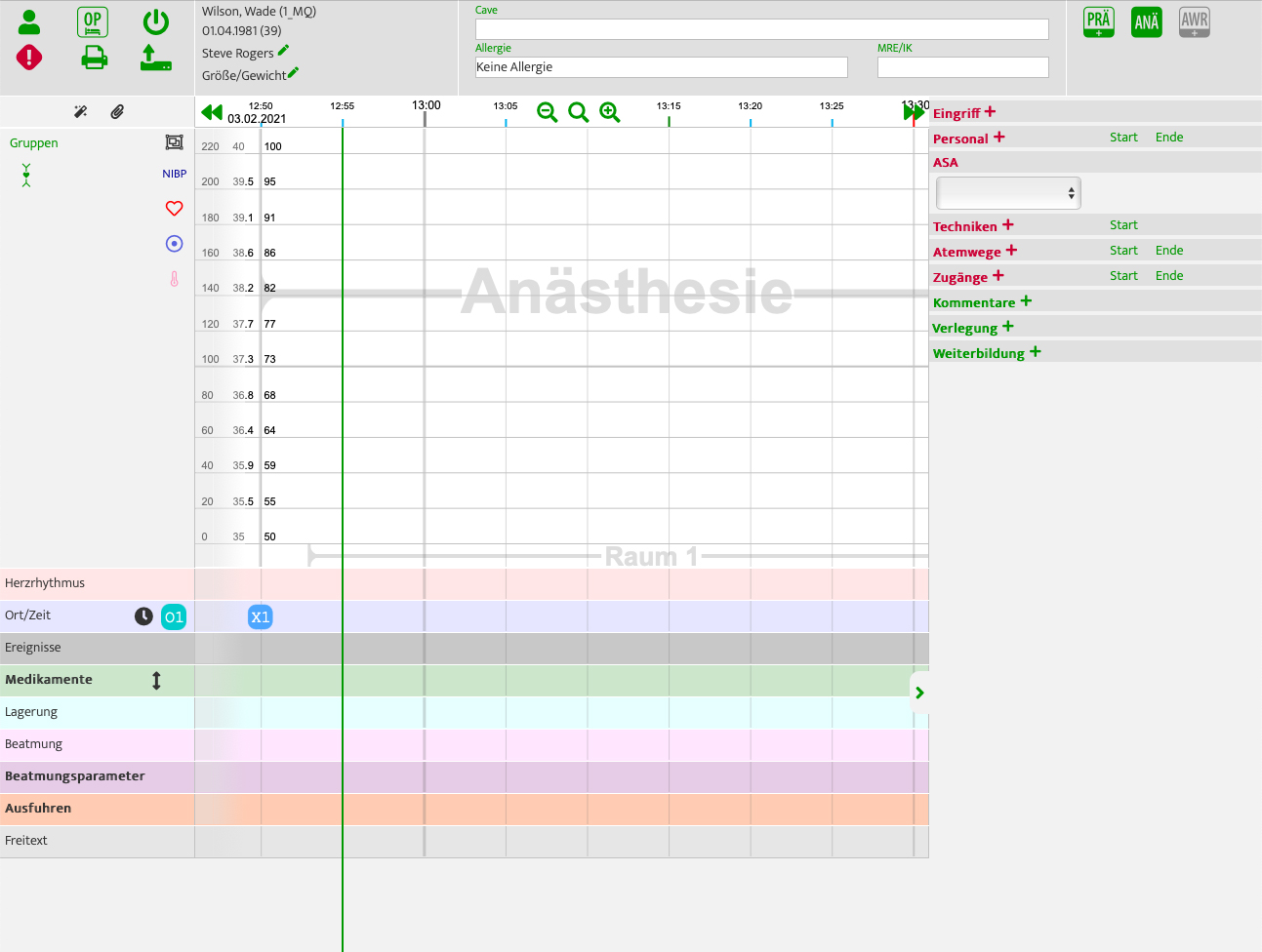 Anaesthesia without standard (german screenshot)